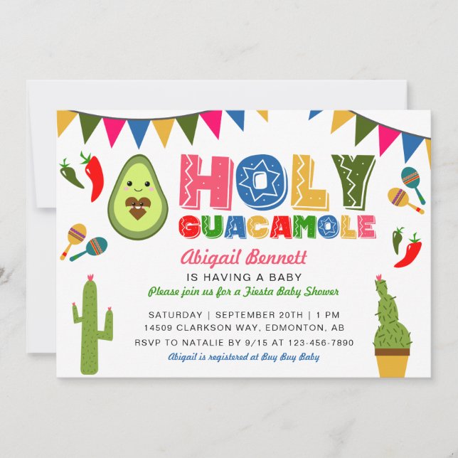 Convites Santa Guacamole Fiesta Chá de fraldas Kawaii Avoca (Frente)
