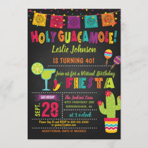 Convites Santa Guacamole Virtual Birthday Fiesta