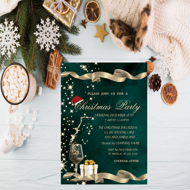 Convites Santa Hat,Glass,Green Corporate Christmas (Criador carregado)