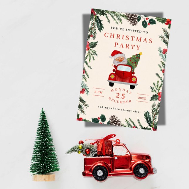 Convites Santa in Car Christmas Party Invitation  (Criador carregado)