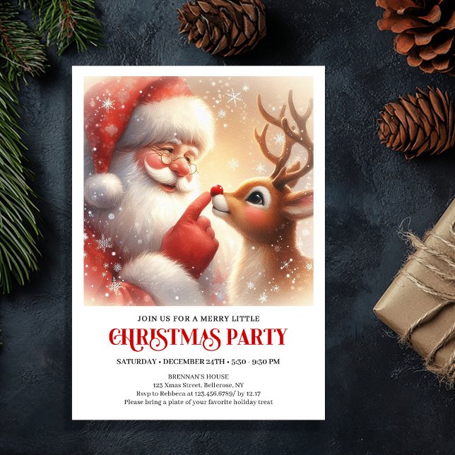 Convites Santa Rudolph Festive Family Christmas Invite (Santa Rudolph Festive Family Christmas Invite)