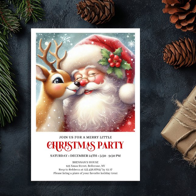 Convites Santa Rudolph Traditional Christmas Party Invite (Santa Rudolph Traditional Christmas Party Invite)