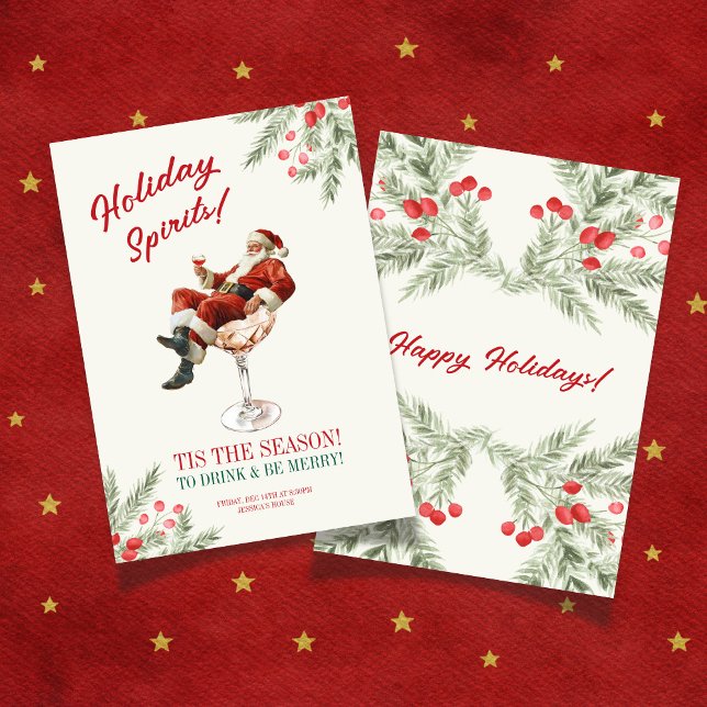 Convites Santa Sitting Martini Glass Holiday Invitation (Santa Sitting Martini Glass Holiday Invitation)