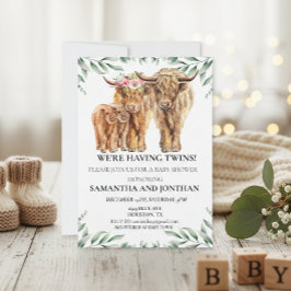 Convites Santa Vaca Highland Twin Chá de fraldas Eucalyptus