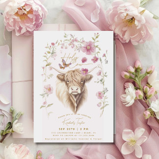 Convites Santa Vaca Highland Vaca Chá de panela de flores s