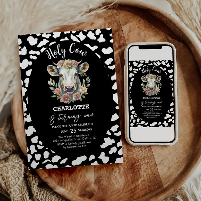 Convites Santa vaca, sou primeiro aniversario de uma vaca (Criador carregado)