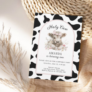 Convites Santa Vaca, sou um primeiro aniversario de Garota-