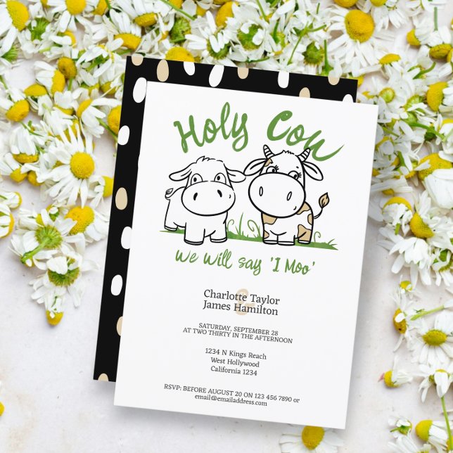 Convites Santa Vaca Vamos Dizer Que Eu Mato Casamento (Holy Cow We Will Say I Moo Wedding Invitations from Ricaso. Cute cow couple with funny pun saying)