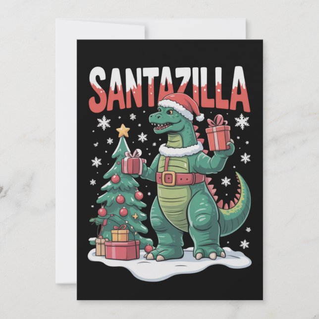 Convites Santazilla Monstro Japonês Kaiju Natal Dinossauro (Frente)