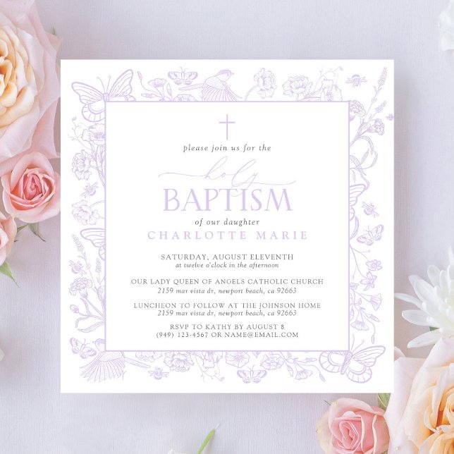 Convites Santo Batismo Lilac Lavanda Borboletas Florais (Holy Baptism Invitation!)