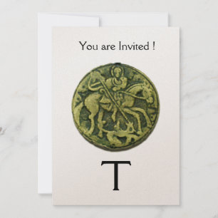 Convites SANTO GEORGE E DRAGON MEDALLION MONOGRAMA, ouro