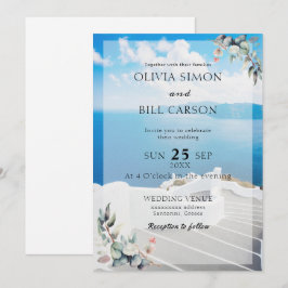 Convites Santorini, casamento de destino personalizável da