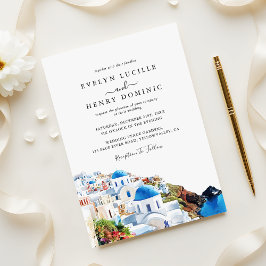 Convites Santorini Greece Watercolor Destination Wedding