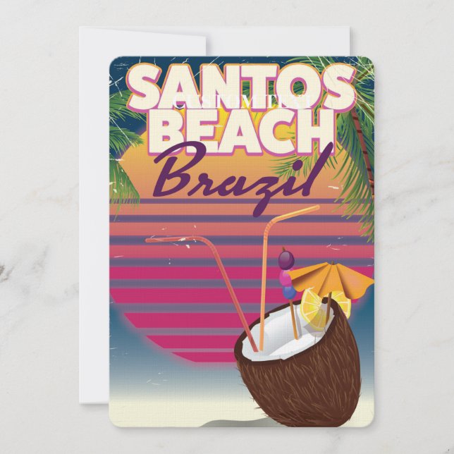 Convites Santos Beach viagens vintage (Frente)