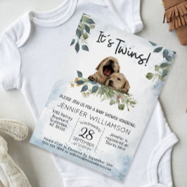 Convites São Gêmeos! Chá de fraldas de Aquarela de Cães de 