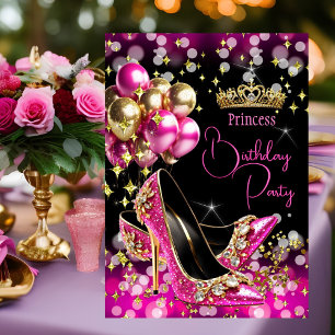 Convites Sapatênis de Princesa Brilho Rosa Choque de Aniver
