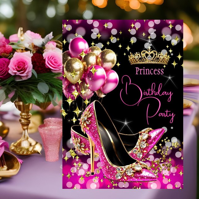 Convites Sapatênis de Princesa Brilho Rosa Choque de Aniver (Criador carregado)