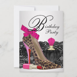 Convites Sapatênis de Salto Alto Leopardo Rosa Aniversário