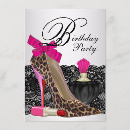 Convites Sapatênis de Salto Alto Leopardo Rosa Aniversário