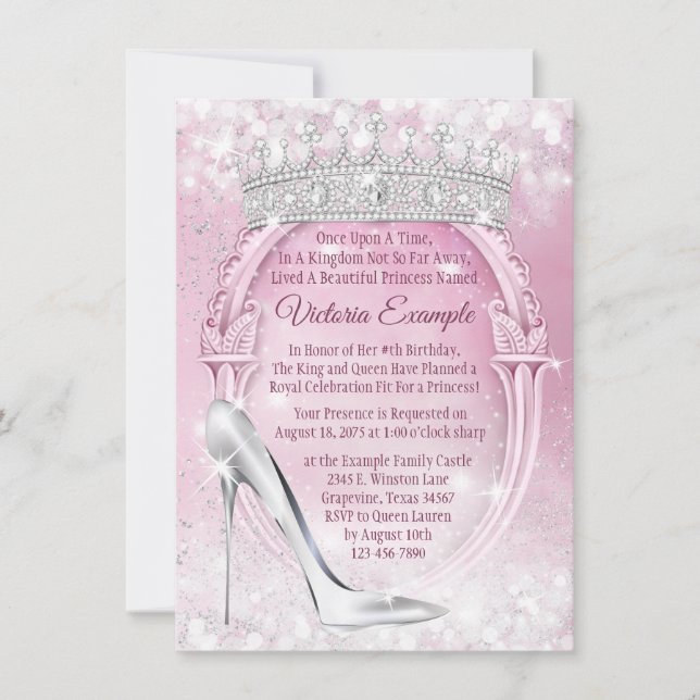 Convites Sapatênis de Vidro da Princesa Tiara Cinderela Qui (Frente)