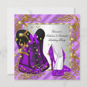 Convites Sapatênis Roxo Dourado Prata Córset Aniversário Fe