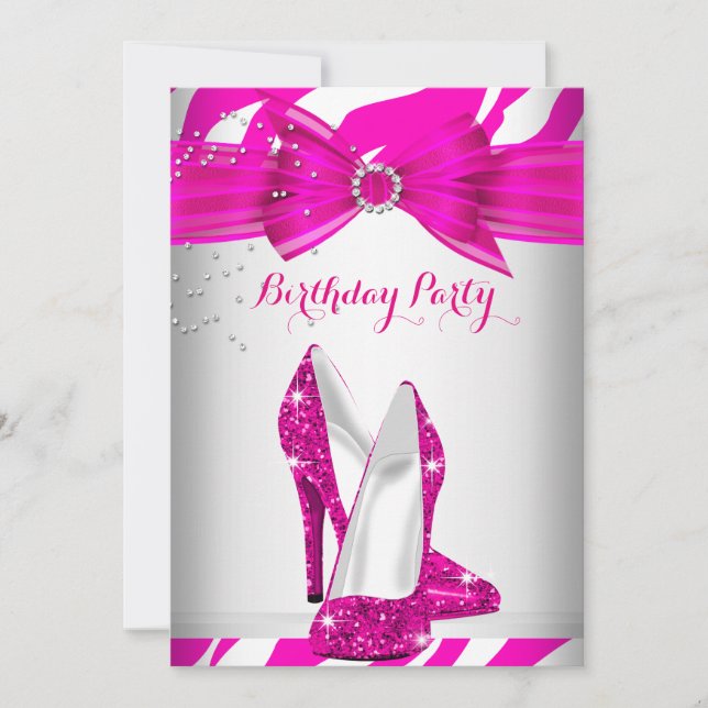 Convites Sapatênis Zebra Rosa Choque de Aniversário (Frente)