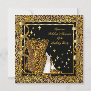 Convites Sapatilha de Salto Alto Leopardo Dourado Preto Cor