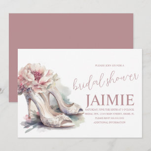 Convites Sapatilha Floral Aquarela Rosa Bege Noivado