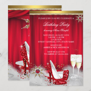 Convites Sapatilha Vermelha de Salto Alto Floco de Neve Cha