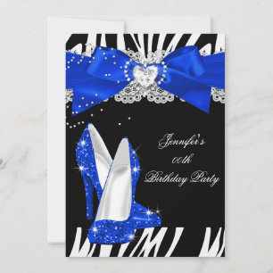 Convites Sapato de Salto Alto Brilho Azul Real Zebra Aniver