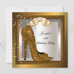 Convites Sapato de Salto Alto Bronze Dourado Creme Festa de