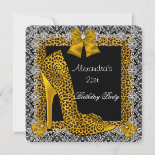 Convites Sapato de salto alto Leopardo Dourado de Aniversár