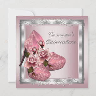 Convites Sapato de Salto Alto Rosa Quinceanera