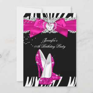 Convites Sapato Preto de Salto Alto Rosa Neon Zebra Anivers