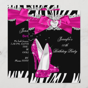 Convites Sapato Preto de Salto Alto Rosa Neon Zebra Anivers