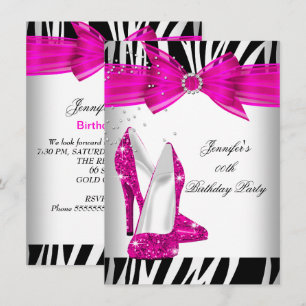 Convites Sapato Preto de Salto Alto Zebra Rosa Neon Festa d
