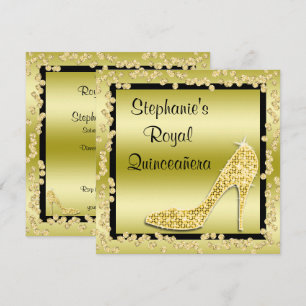 Convites Sapato Stiletto Dourado Royal Quinceañera