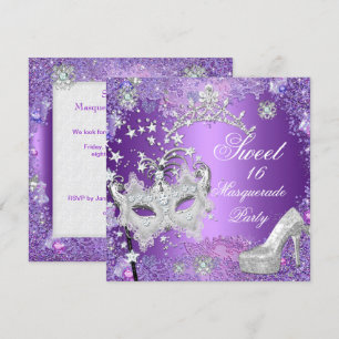 Convites Sapato Tiara de Mascarada Sweet Sixteen 16 Roxo