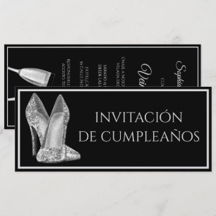Convites Sapatos Brilhantes Espanhóis e Aniversário Champan