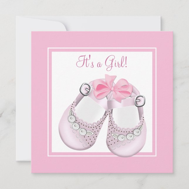 Convites Sapatos de Bebê Rosa Chuveiro de Bebê Menina Rosa (Frente)