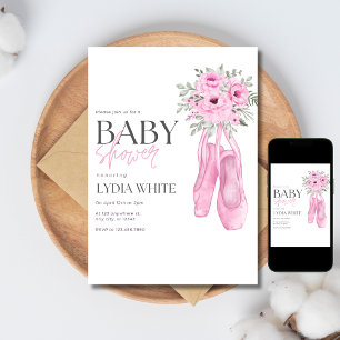 Convites Sapatos de Bebê Rosa Chuvinha de Bebê Minimalista