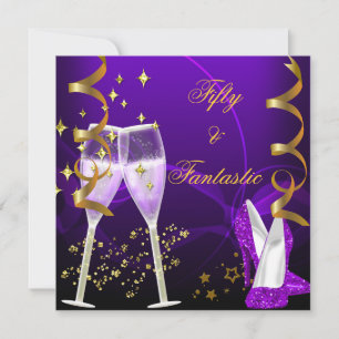 Convites Sapatos de Champanhe Dourado Roxo Fantásticos 50