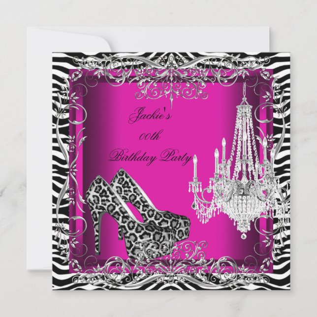 Convites Sapatos de festa com estampa de zebra leopardo ros (Frente)