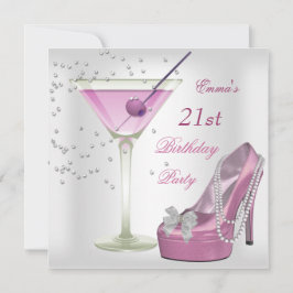Convites Sapatos de Martini Brancos Rosa para Festa de 21 A