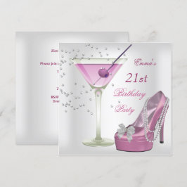 Convites Sapatos de Martini Brancos Rosa para Festa de 21 A