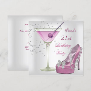 Convites Sapatos de Martini Brancos Rosa para Festa de 21 A