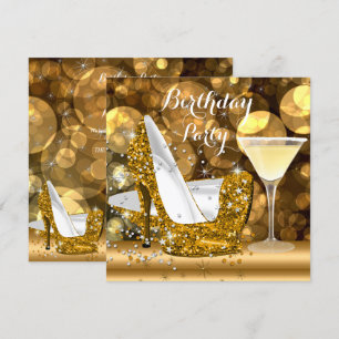 Convites Sapatos de Salão com Brilho Dourado para Festa de 