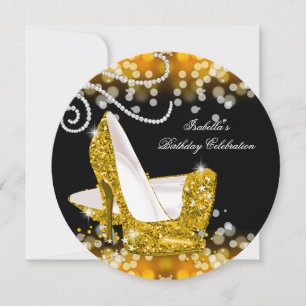 Convites Sapatos de salto alto amarelo dourado brilhante di
