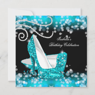Convites Sapatos de salto alto azul brilhante com lantejoul