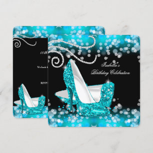 Convites Sapatos de salto alto azul brilhante com lantejoul